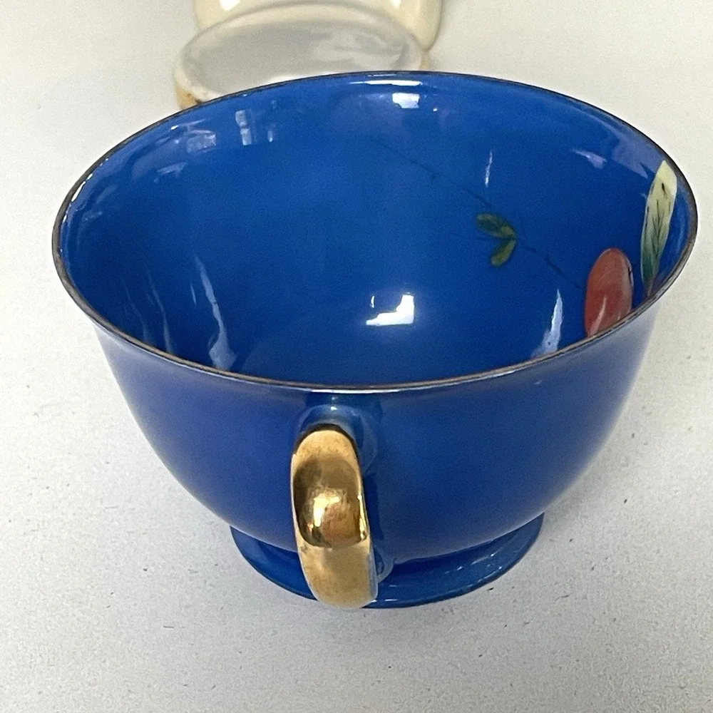 Vintage Occupied Japan Hand Painted Fruit Porcelain Teacup Saucer Gold Gilt